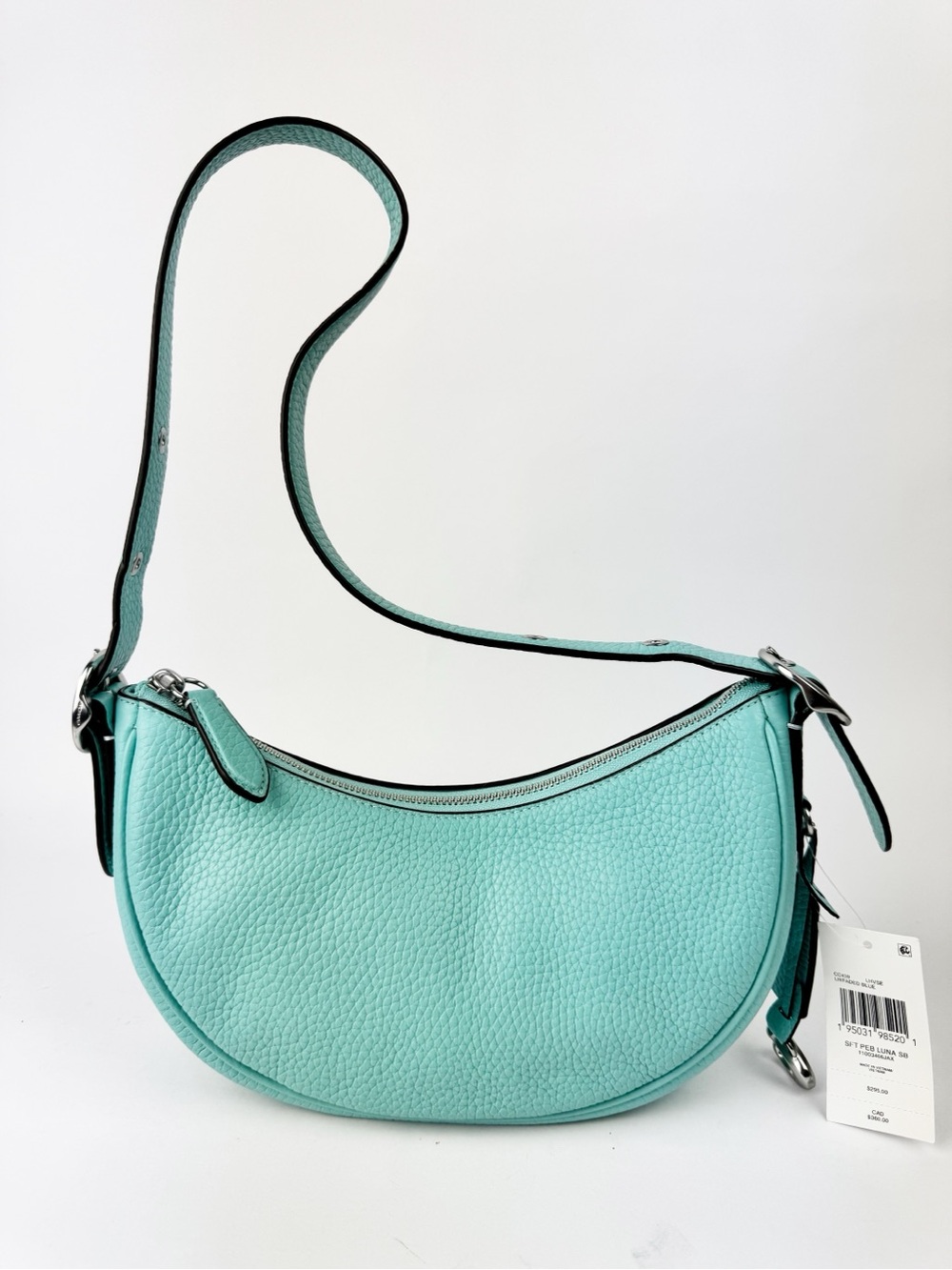 Coach Luna Crescent Faded Blue Pebbled Leather Shoulder Bag NWT CC439